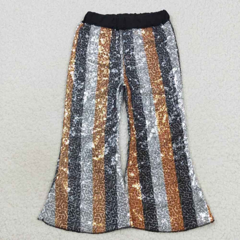 P0278 Black and white gold stripe sequins pants