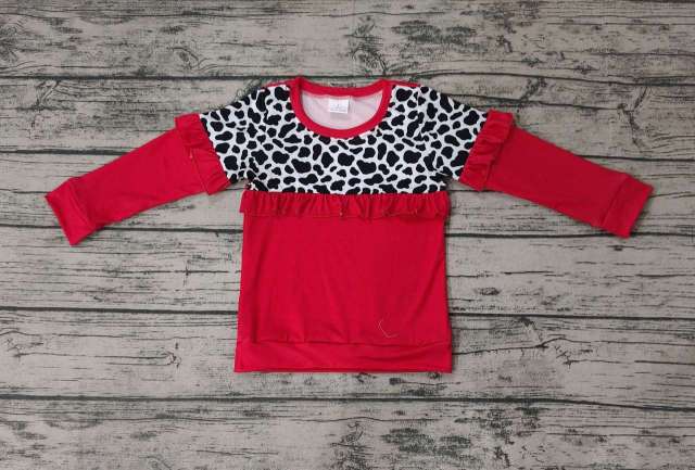 Pre-order kids summer clothes leopard red long sleeve top