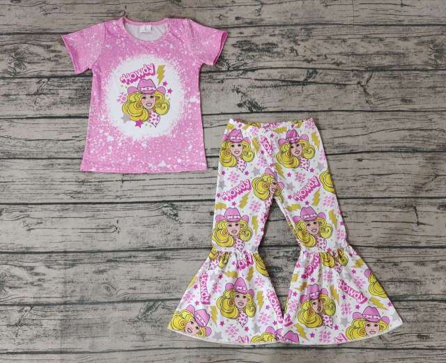 Pre-order girls summer clothes howdy pink short sleeve pants set