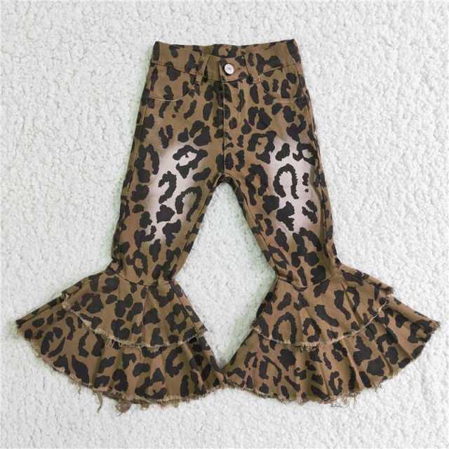 C7-13  leopard double lace denim jeans