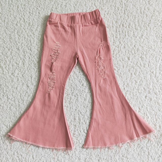 C13-1-2 Pink denim flared jeans