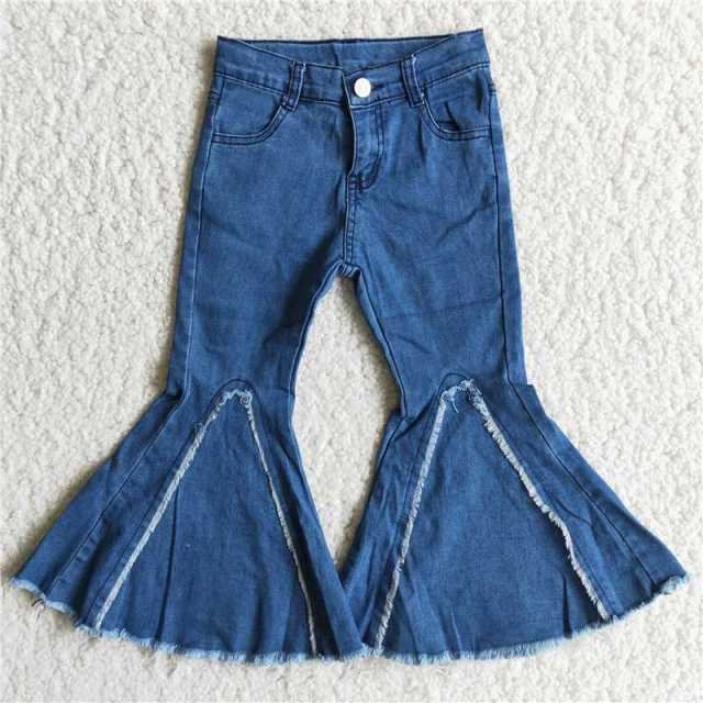 D6-29 buttons blue flared denim jeans