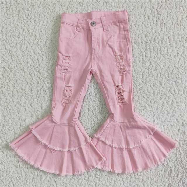 P0005 Pink Double Lace Destroyed Denim Pants