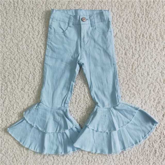 E12-30 Double Blue Button Denim Flared Pants