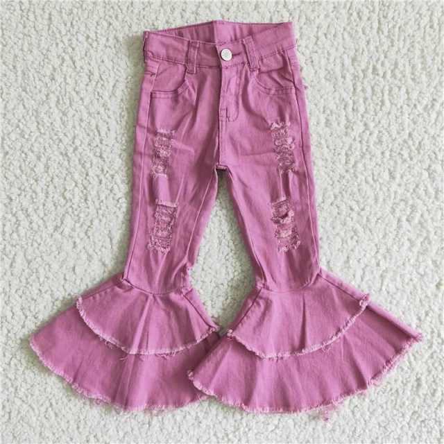 C13-11 Pink Purple Double Lace Denim Pants