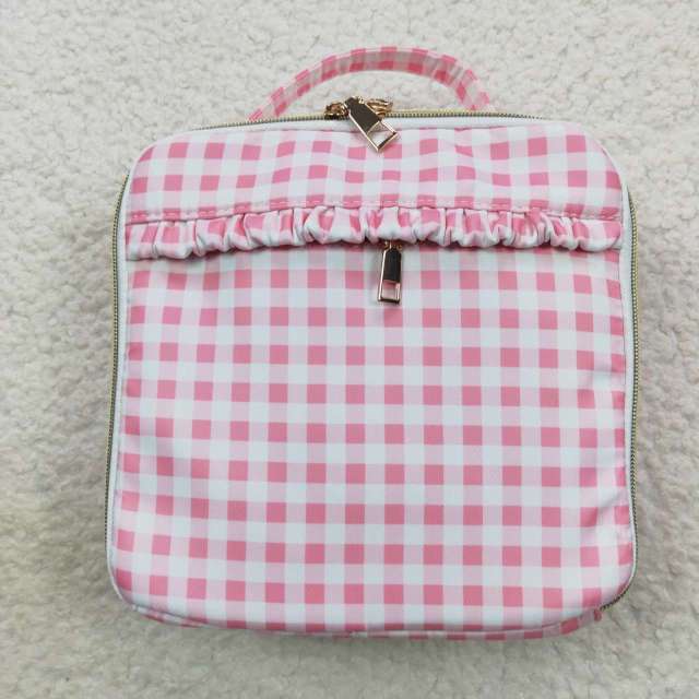 BA0088 Pink and white plaid lace lunch box bag