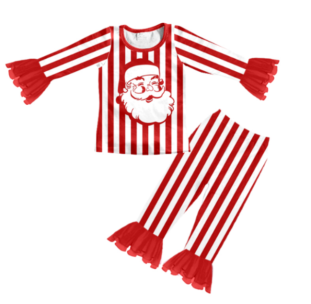 Custom style kids summer clothes christmas red stripe long sleeve pants set