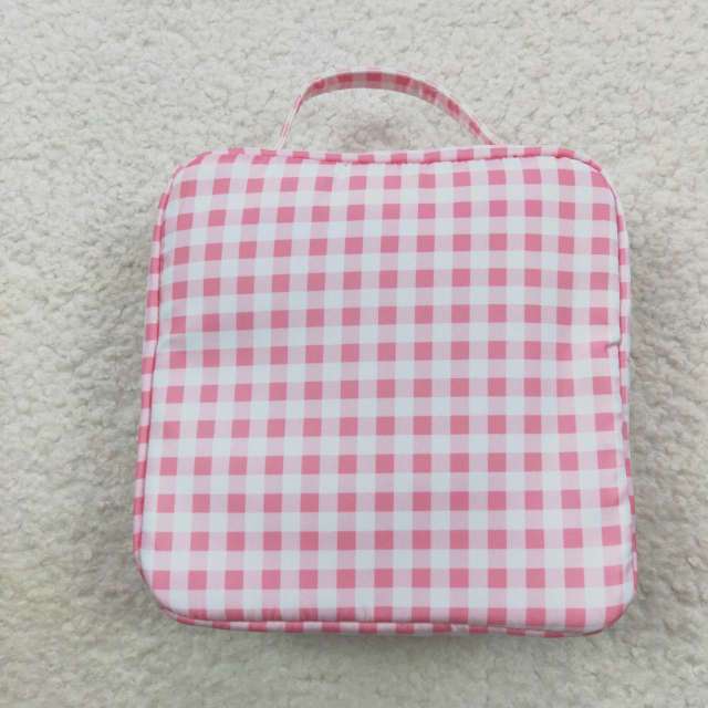 BA0088 Pink and white plaid lace lunch box bag