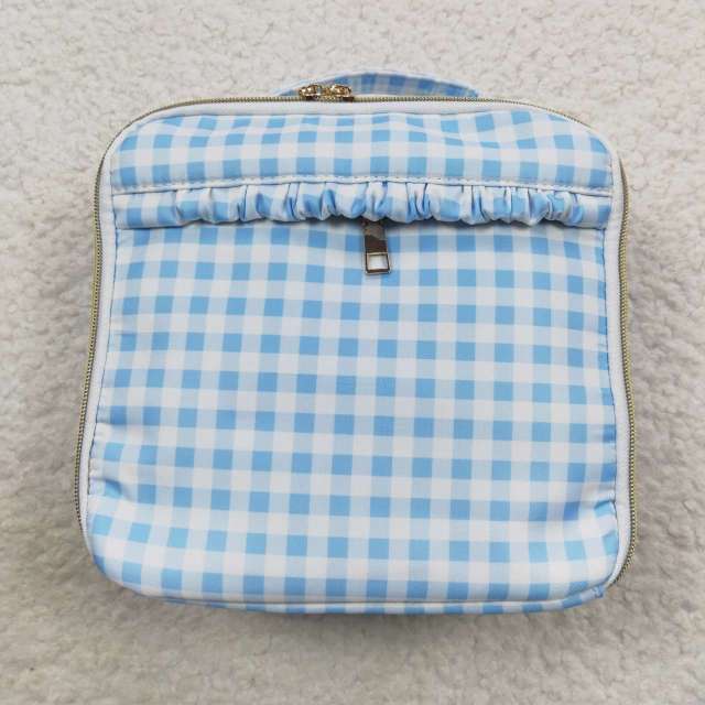 BA0089 Blue and white plaid lunch box bag