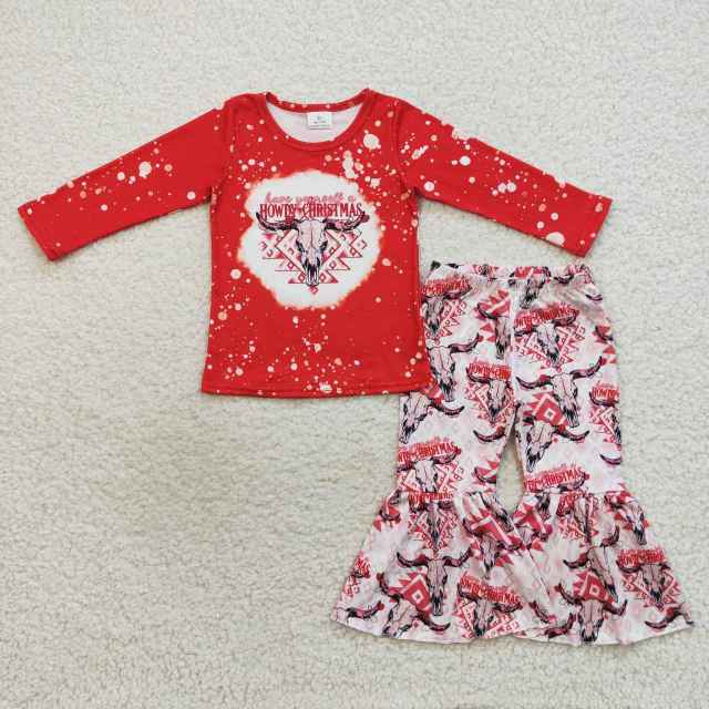 GLP0746 howdy christmas alpine cow head geometric red long sleeve white Pants Suit