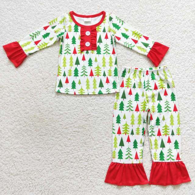 GLP0725 Christmas tree lace red and white long sleeves Pants Suit