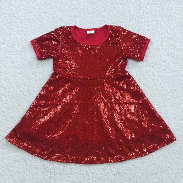 GSD0446 Red sequined short-sleeved dress