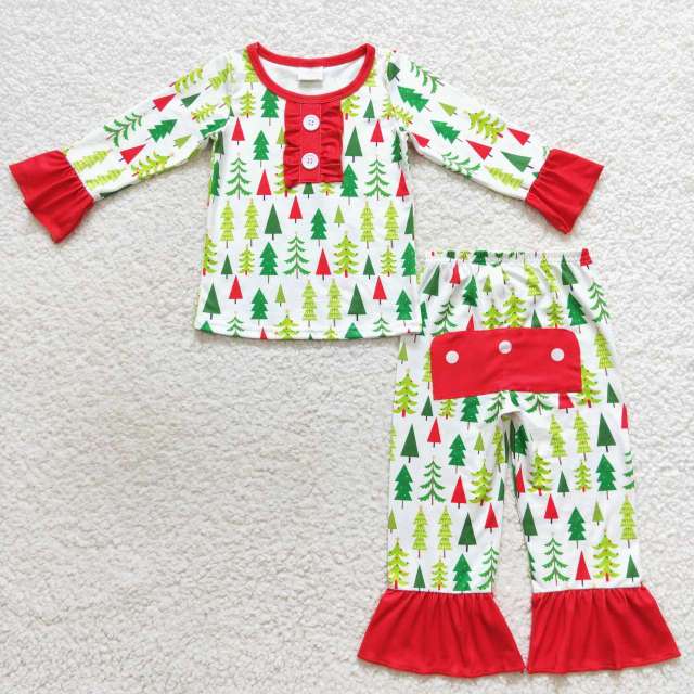 GLP0725 Christmas tree lace red and white long sleeves Pants Suit