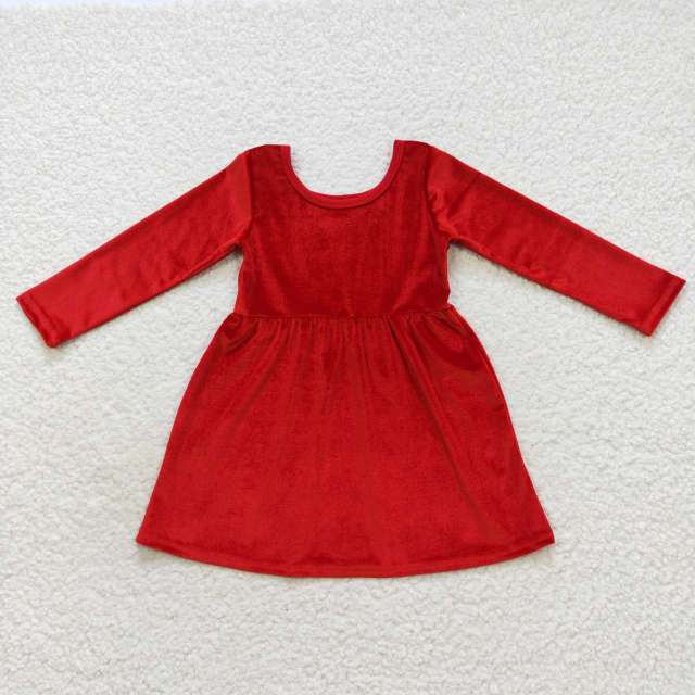 GLD0335 Gold velvet red long-sleeved dress