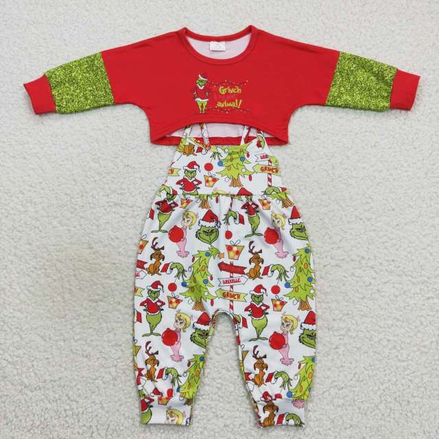 GLP0687 Christmas red green long sleeve white Pants Suit