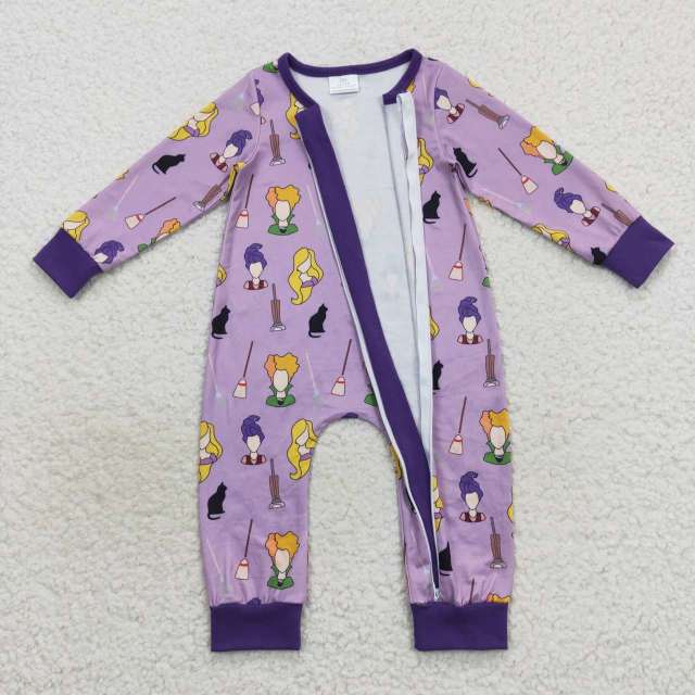 LR0514 Halloween hocus pocus purple long sleeve jumpsuit