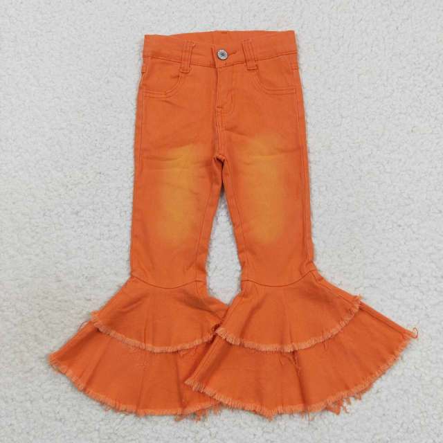 P0322 Dark orange bleached double lace jeans