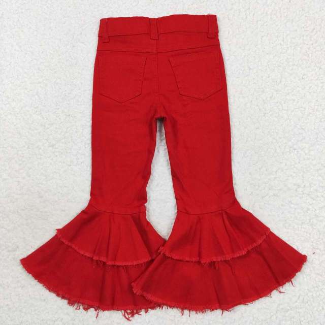P0270 Distressed Red Double Flare Jeans