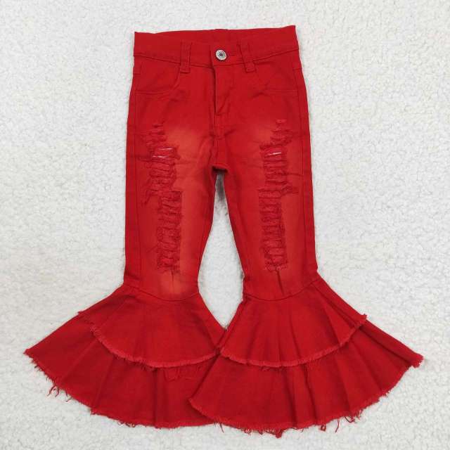 P0270 Distressed Red Double Flare Jeans