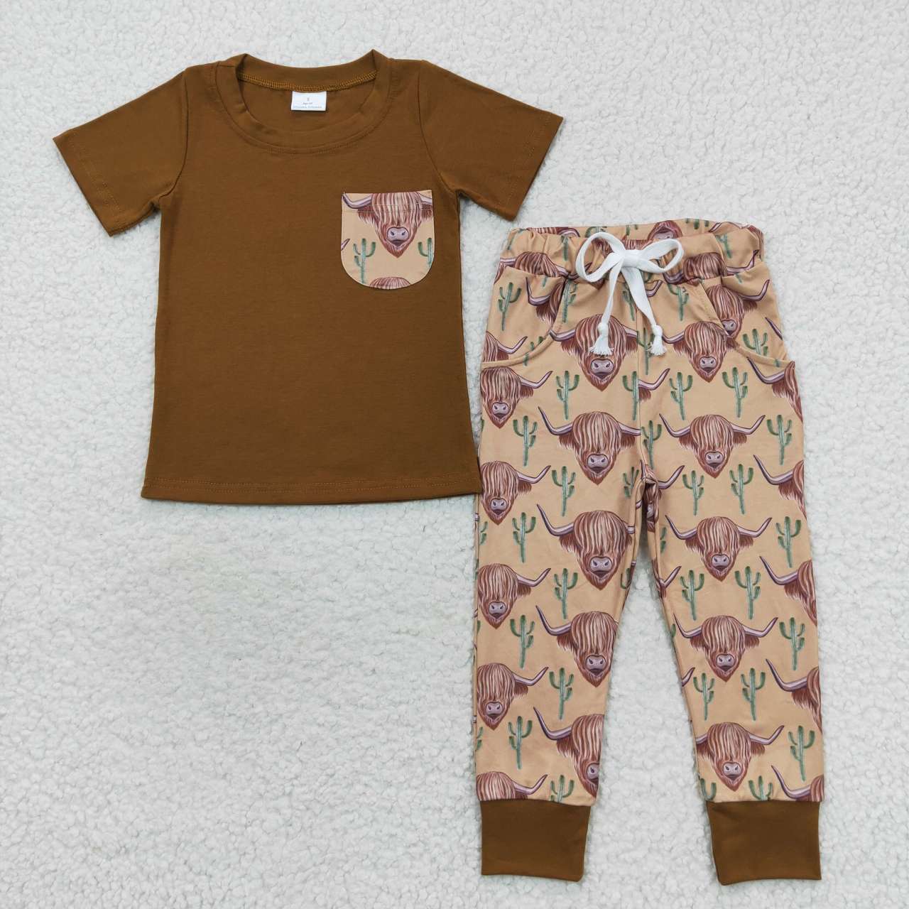 BSPO0158 Alpine Cactus Pocket Brown Short Sleeve Long Pants Suit