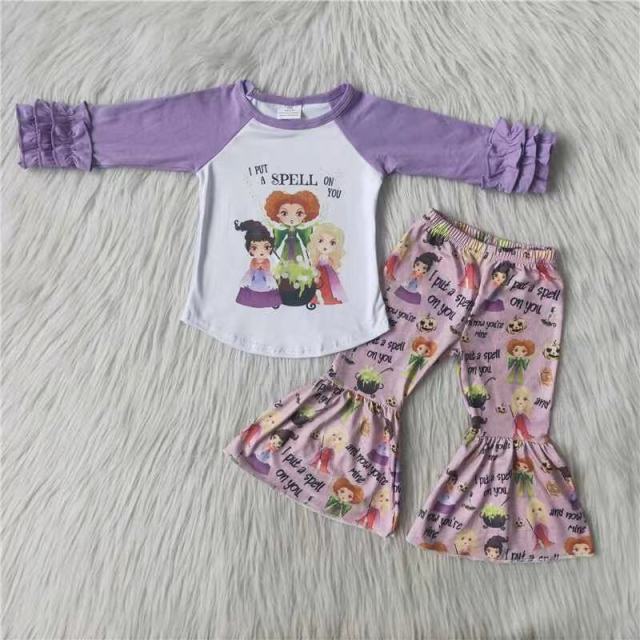 6 A23-3 Girls purple hocus pocus bell bottom pants suit