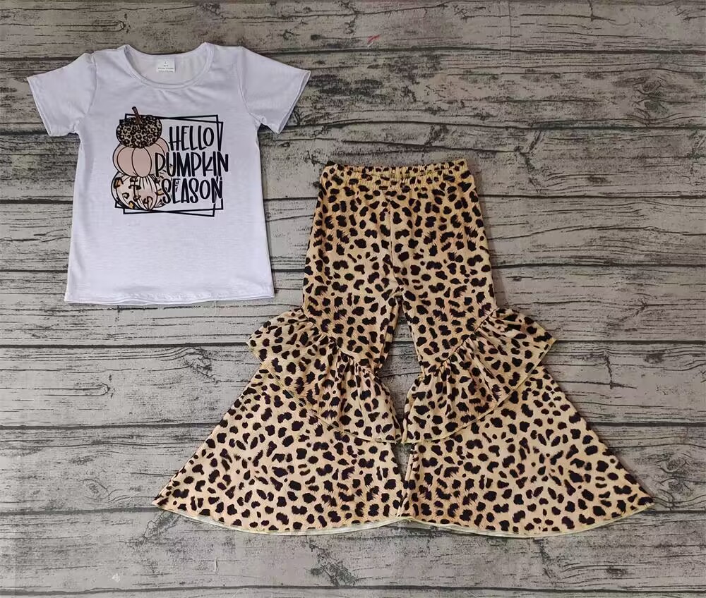 Pre-order girls summer clothes leopard short sleeve pants set