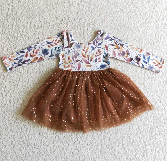 GLD0100 Leaves long sleeve brown mesh skirt