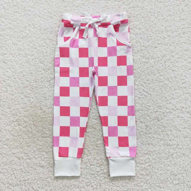P0293 Pink and white plaid long pants