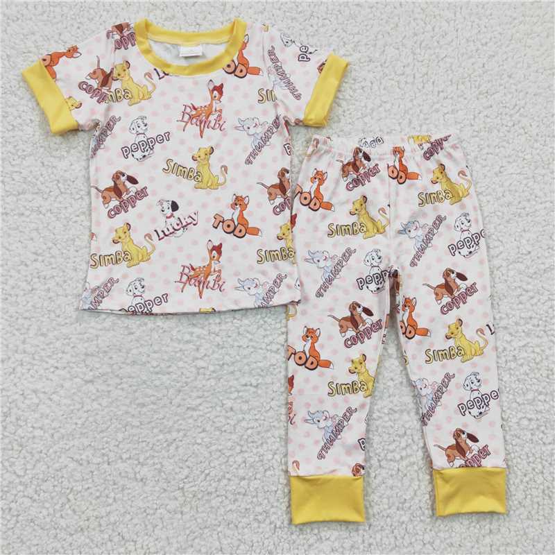 BSPO0078 Boys Animal Simba Bambi Short Sleeve Pants Suit Suit Pajamas suit