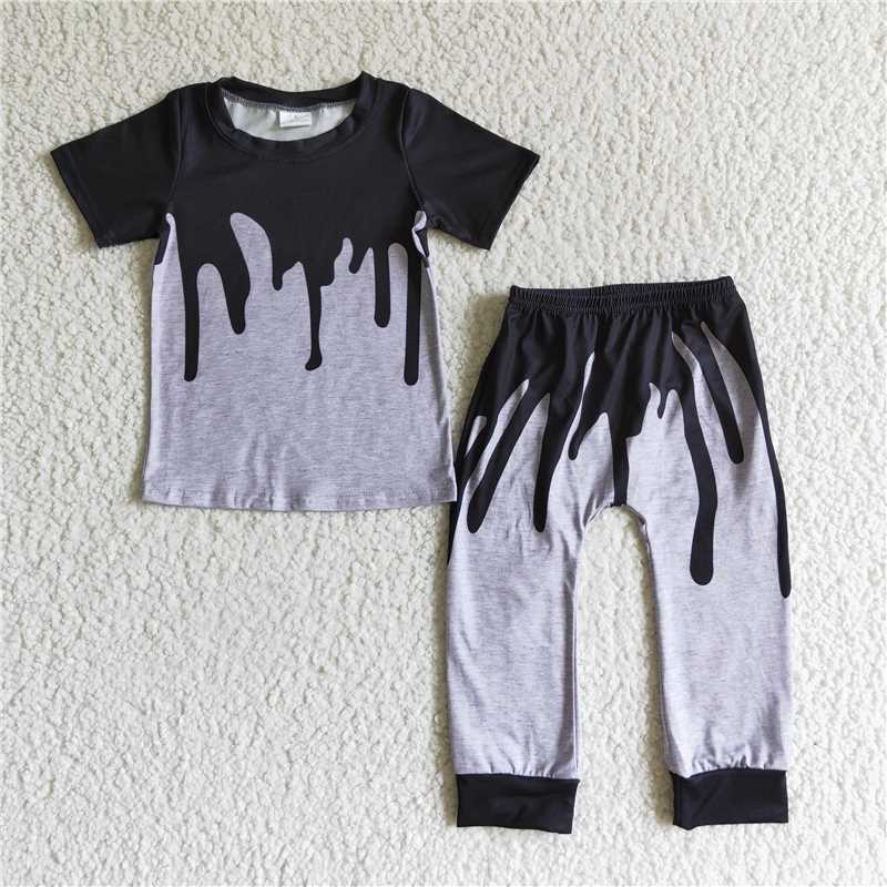 BSPO0029 Boys black and gray short sleeve Pants Suit Suit Pajamas suit