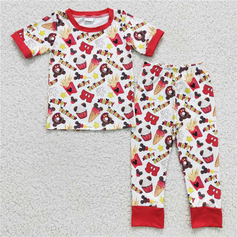 BSPO0047 Boys happy birthday cake short sleeves Pants Suit pajamas suit