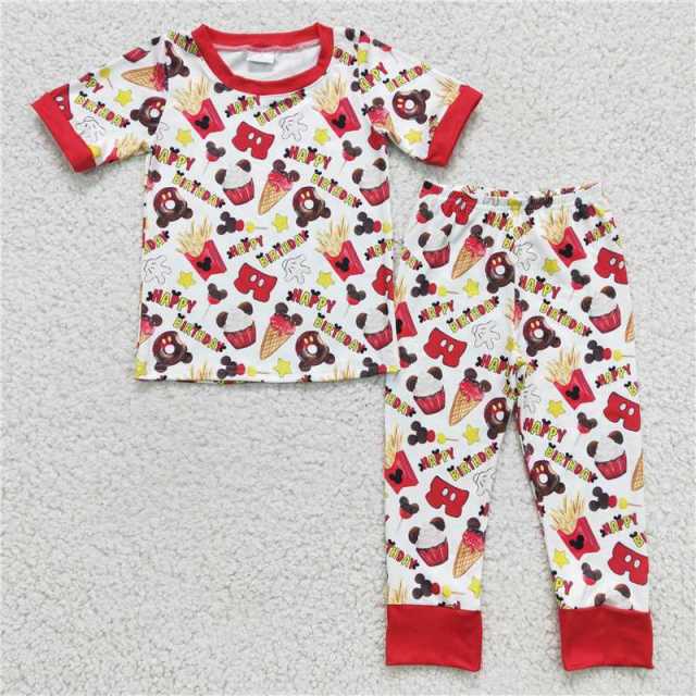 BSPO0047 Boys happy birthday cake short sleeves Pants Suit pajamas suit