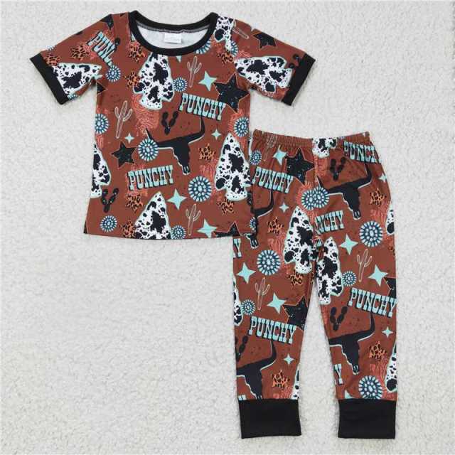 BSPO0051 Boys PUNCHY Bull Cactus Short Sleeve Pants Suit pajamas suit