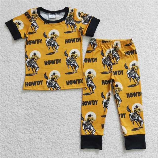BSPO0053 Boys HOWDY riding yellow short sleeves long Pant Suit pajamas suit