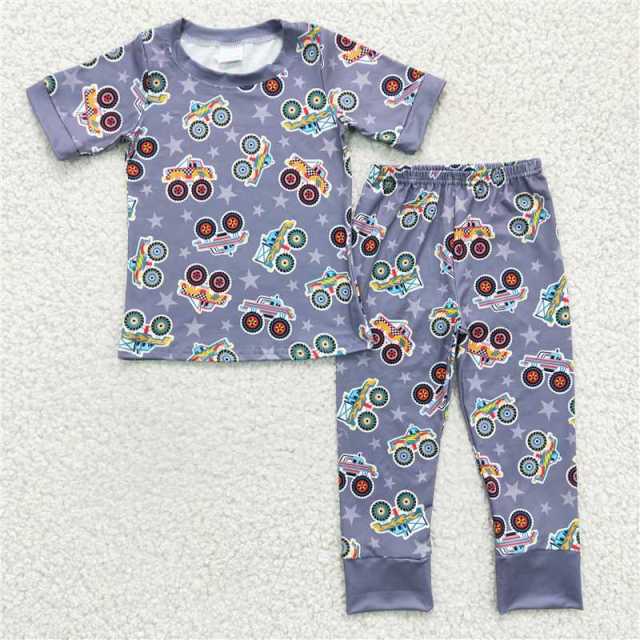BSPO0039 Boys Engineering Car Star Gray Short Sleeve Pants Suit pajamas suit