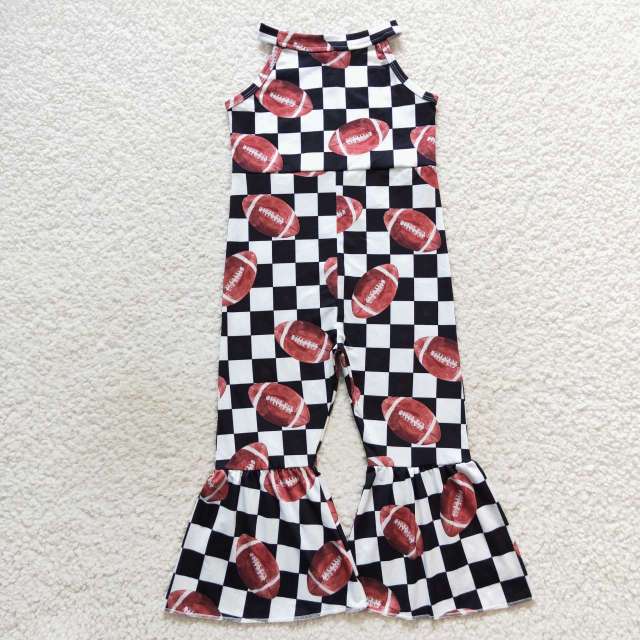 SR0445 Rugby black and white plaid sleeveless jumpsuit