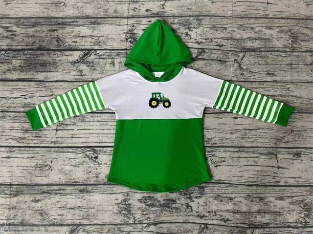 Pre-order kids summer clothes hooded green long sleeve top