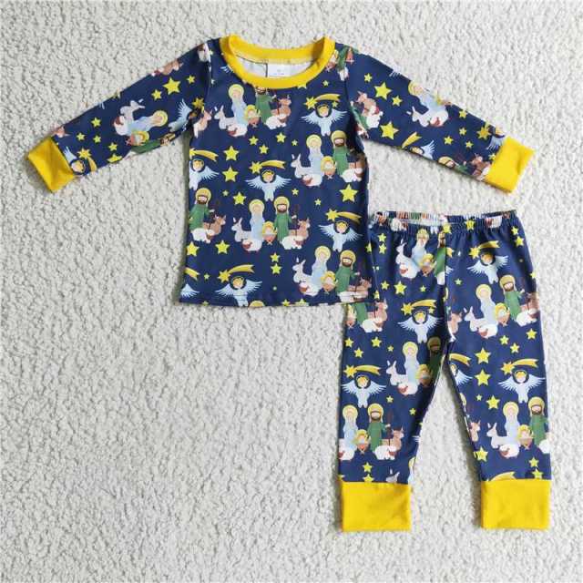 BLP0114 Boys Nativity Star Long Sleeve Pants suit Pajamas set
