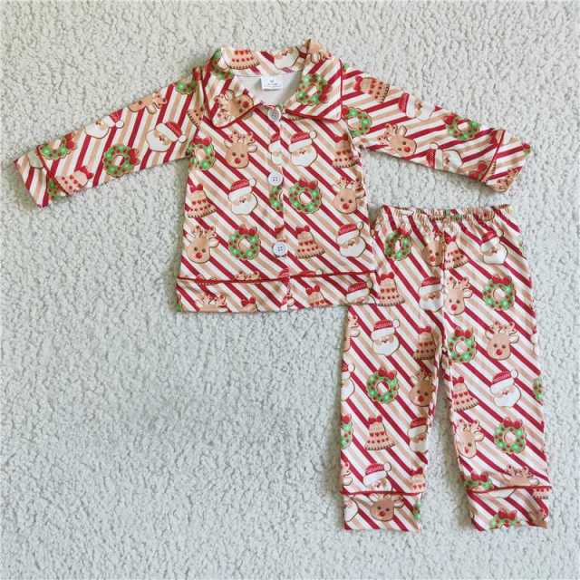 6 A22-19 Boys Santa Claus Red Long Sleeve pajamas suit