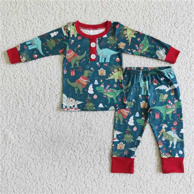 6 C11-40 Boys Christmas Dinosaur Pajamas set