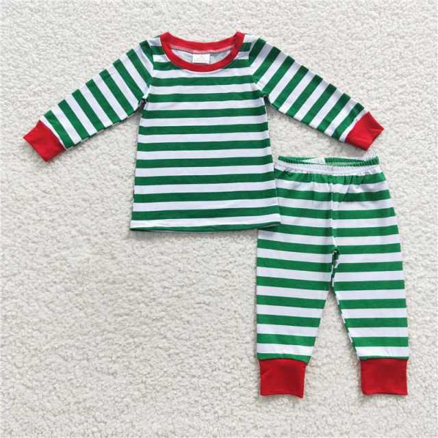 6 A8-11 Green striped pajamas suit
