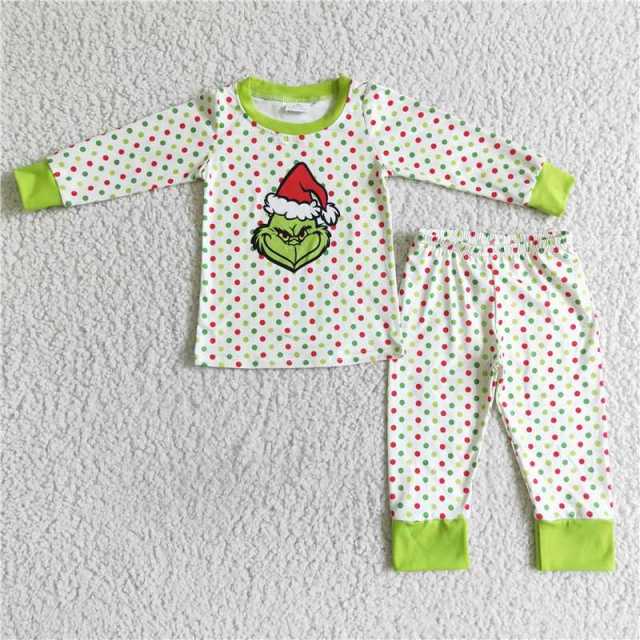 6 B1-22 Boys grinch colorful polka dot pajama set