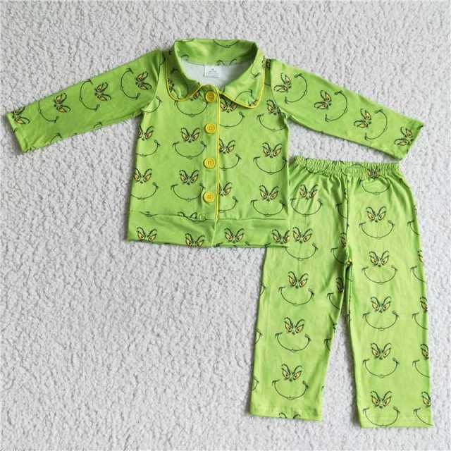 6 B8-38 Boys Green Pajama Set