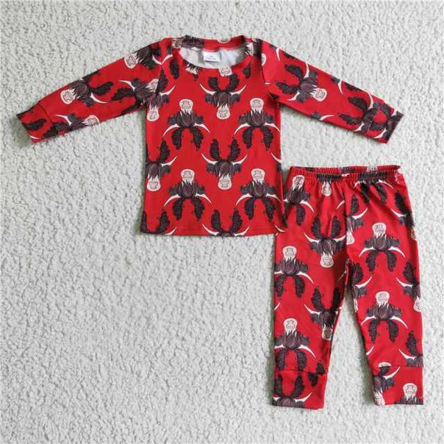BLP0083 Boys Alpine Ox Antler Red Long Sleeve Pants Suit Pajamas set