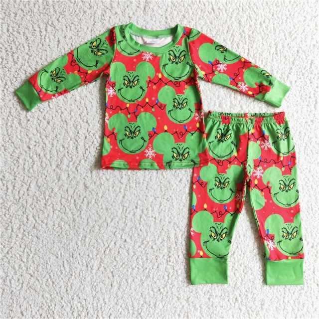 BLP0112 Boys Mickey grinch long sleeve pants suit Pajamas set