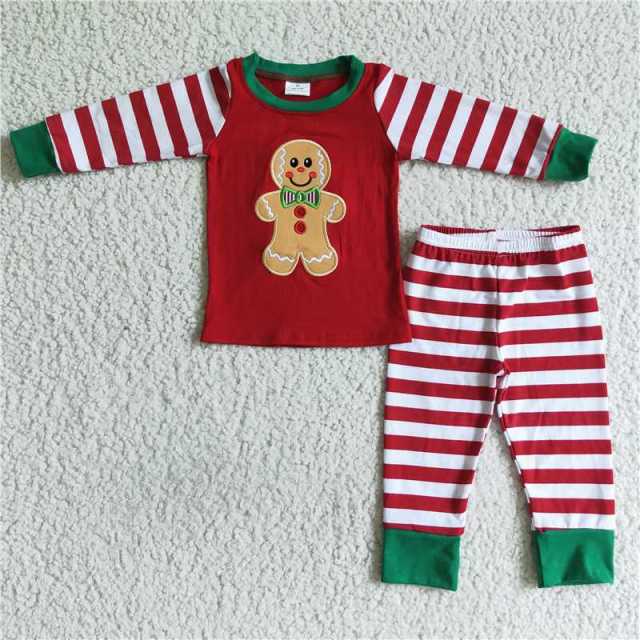 6 A18-15 gingerbread boys striped pajamas suit