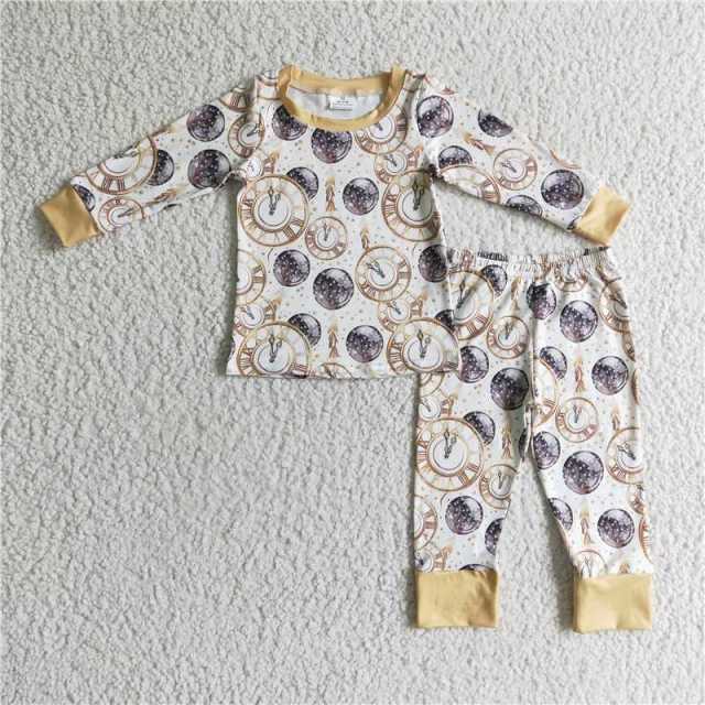 BLP0101 Boys Alarm Clock Long Sleeve Pants Suit pajamas set
