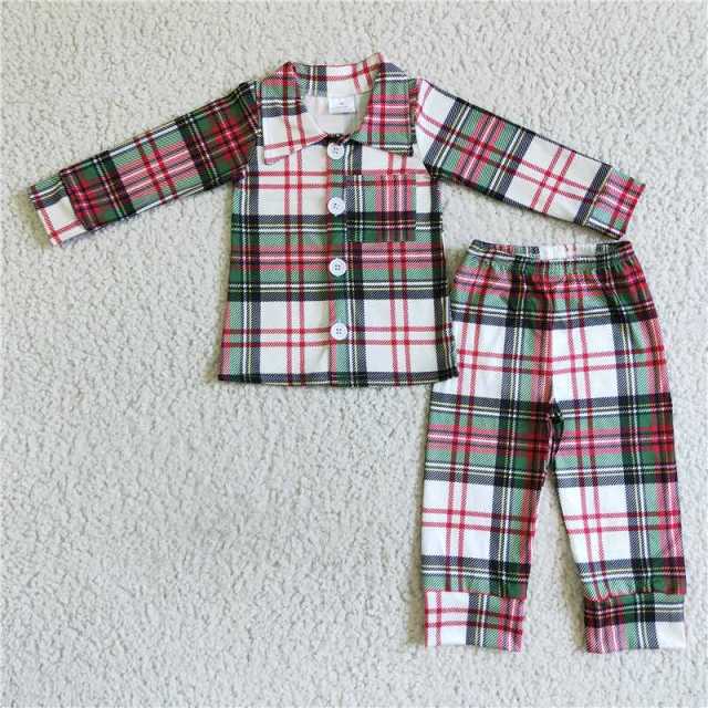 6 A7-15 Boys Plaid Leopard Pajama Set