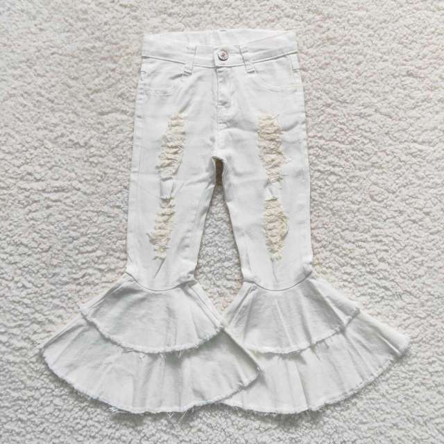 P0129 White double layer lace denim Jeans