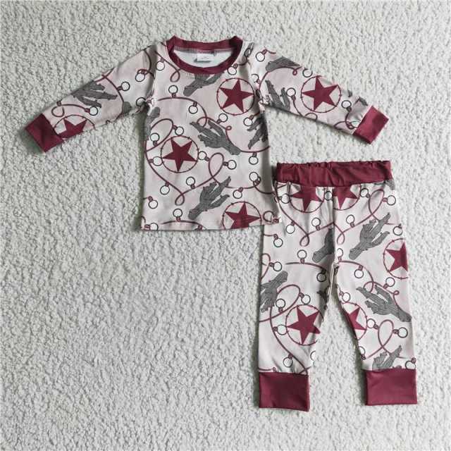 BLP0117 Boys Cactus Star Long Sleeve Pants Suit Pajamas Set